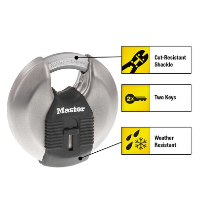 Master Lock M50XD Magnum Candado de disco de acero inoxidable resistente con llave