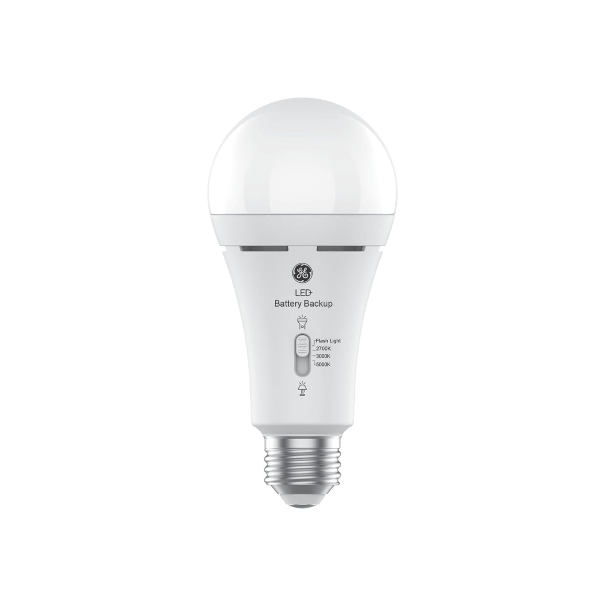 GE LED+ - Bombillas LED de batería de reserva, A21, luz de emergencia recargable para cortes de energía + linterna, blanco suave (paquete de 2)