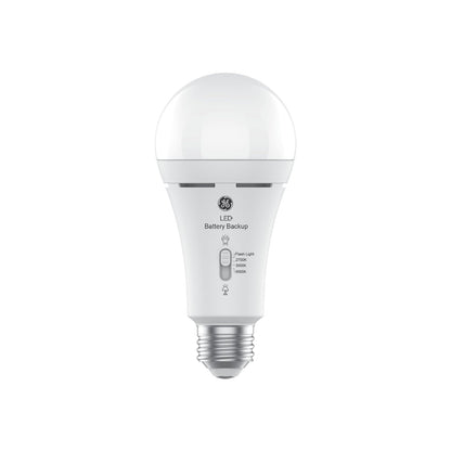 GE LED+ - Bombillas LED de batería de reserva, A21, luz de emergencia recargable para cortes de energía + linterna, blanco suave (paquete de 2)