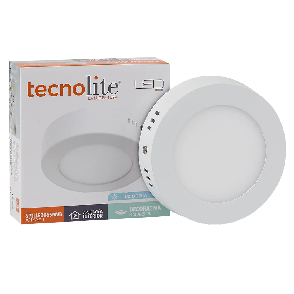 Lámpara LED, Lámpara LED para Sobreponer, Color Blanco, 12 W, Luz De Día 6 500 k, Tecnolite, Downlight LED + Lámpara LED Interior, 6 W, Luz de Día 6 500 k, 100-240 V, 350 lm, Color Blanco