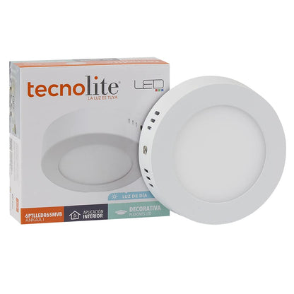 Lámpara LED, Lámpara LED para Sobreponer, Color Blanco, 12 W, Luz De Día 6 500 k, Tecnolite, Downlight LED + Lámpara LED Interior, 6 W, Luz de Día 6 500 k, 100-240 V, 350 lm, Color Blanco