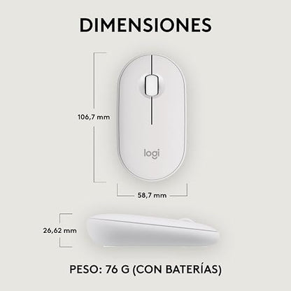 Logitech Pebble Mouse 2 M350s, estilizado Mouse inalámbrico Bluetooth, Ligero, Personalizable, clicks discretos, Easy-Switch, Windows, macOS, iPadOS, Android, ChromeOS - Blanco