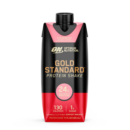 Optimum Nutrition Gold Standard Protein Shake, 24g Protein, Ready to Drink Protein Drinks, Strawberry, 12 Count