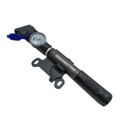 Benotto Bomba Mini M25B-01 | Aluminio con Mango Retráctil | Válvula Presta/Schrader | 5 Bar / 60 PSI | Compacta y Portátil