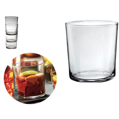 Trilogy | Juego de 6 Vasos Old Fashioned de Vidrio Italiano Duradero, Silueta Moderna, Vasos para Agua, Cocteles, Licores o Bebidas en las Rocas, Colección Ravello, Transparente, 370 mililitros