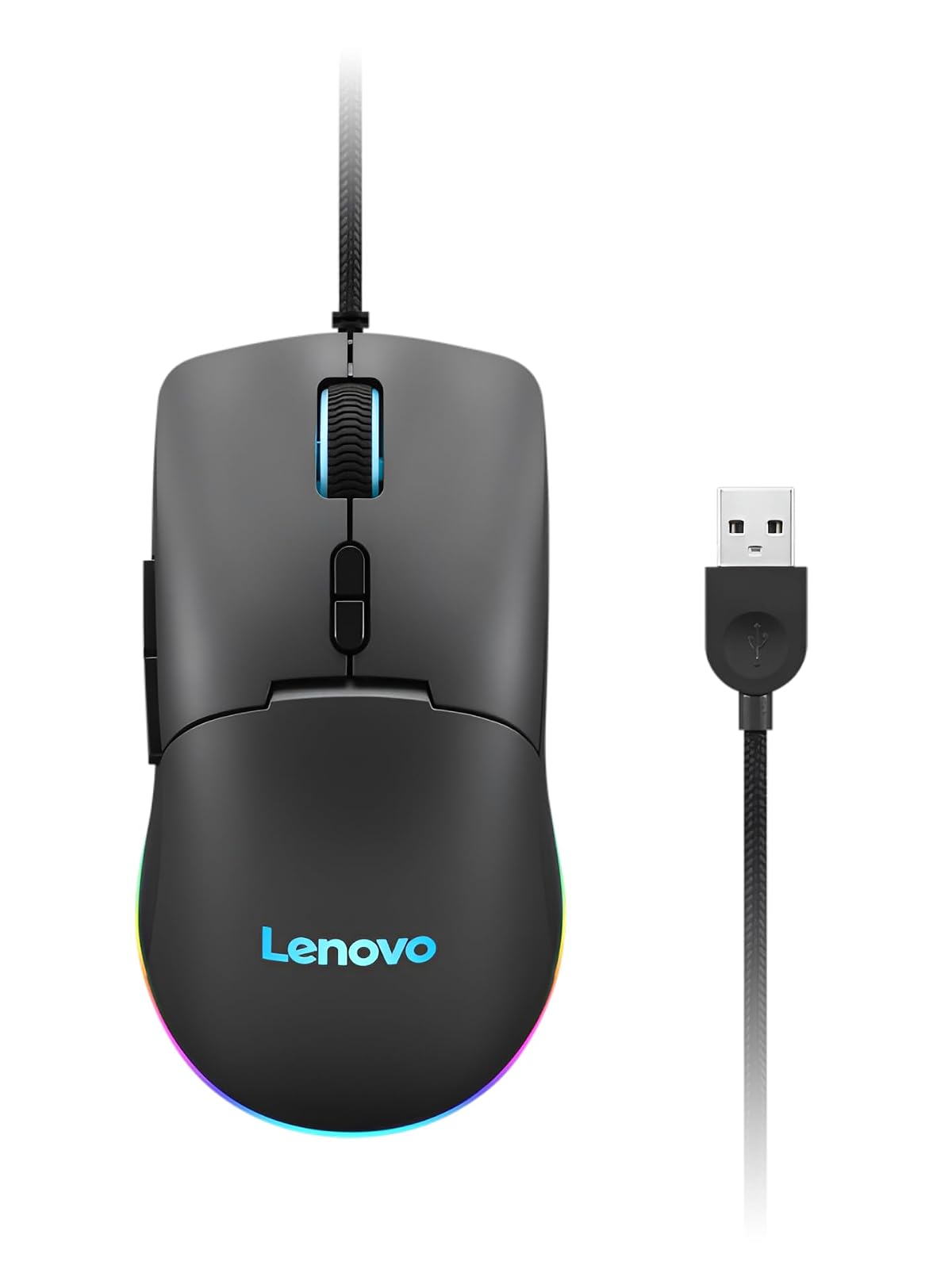 Lenovo M210 RGB mouse para juegos con cable para PC, portátil, computadora con Windows y sistema operativo cromado - 3 zonas RGB, sensor ajustable de 8000 DPI, 7 botones programables, mouse con agarre