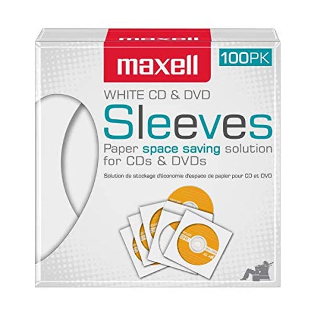 Maxell 190133 Heavy-Duty Paper with Clear Plastic Window CD & Dvd Sleeves White 100 Pack (Paper) for 12cm Formats