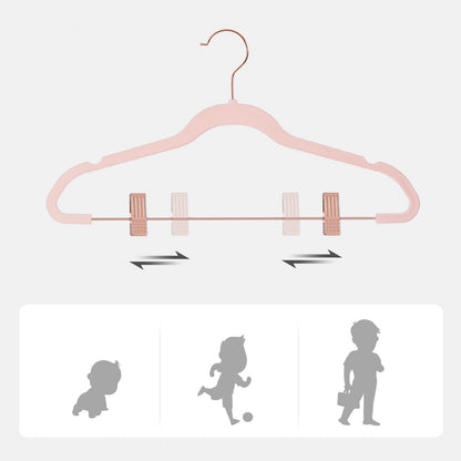 SONGMICS Juego de 24 Perchas de Terciopelo para Pantalones de 16,7 Pulgadas, Clips móviles, Antideslizantes, ahorradores de Espacio, Rosa Claro