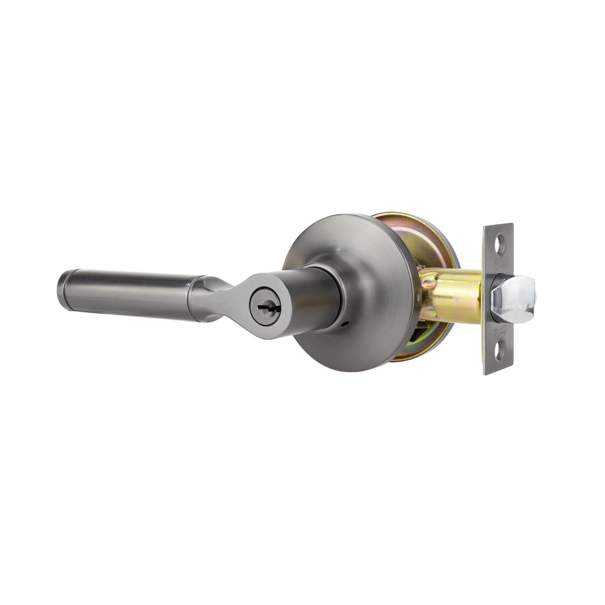 Phillips Manija Cedro Recámara GunMetal | Cerradura Tubular con Mecanismo Anti Tarjeta | Puertas 35-45mm Derecha e Izquierda | Incluye Llaves y Garantía