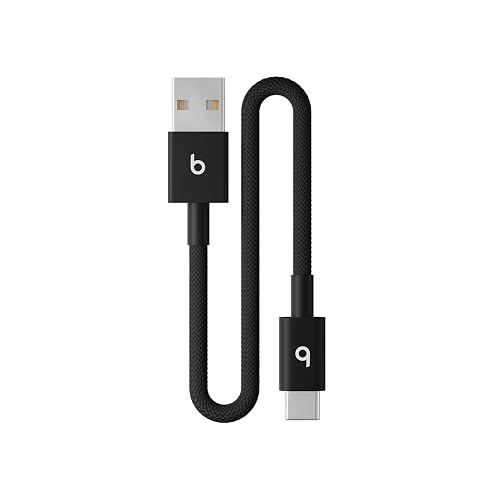 Beats Cable corto trenzado de USB-A a USB-C, carga rápida, diseño resistente que no se enreda, cargador compatible para dispositivos Apple y Android con USB-C (20 cm) — Negro eléctrico