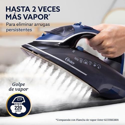 Oster Plancha de Vapor, Diamond Steam MAX S8200, Digital, Golpe de Vapor 220 g/min, Suela XL Cerámica con Diamante, Vapor Vertical, Antigoteo, Azul Oscuro, GCSTDPD8201-013