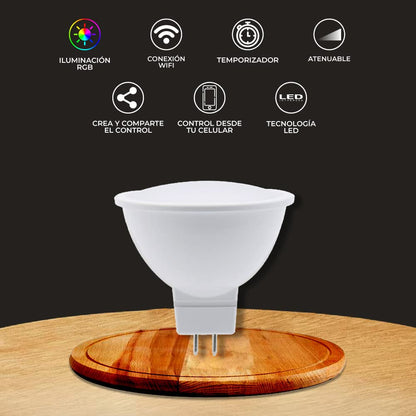 Tecnolite Connect Foco MR16 RGB 5W | 1 unidad, RGB atenuable, WiFi y Bluetooth, compatible Alexa