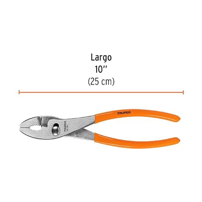 Truper PCH-10, Pinza de chofer, mango de vinil, 10", negro con naranja