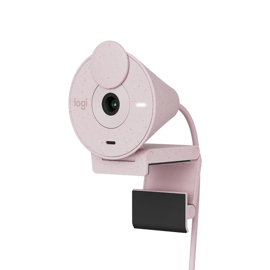 Logitech Brio 300 Cámara Web HD con Obturador de privacidad, Mic con reducción de Ruido, USB-C, Certificado para Zoom, Microsoft Teams, Google Meet, corrección automática de luz - Rosa