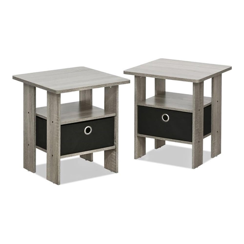 Furinno - Mesita de noche para dormitorio 2-11157GYW, mesa auxiliar pequeña, juego de dos