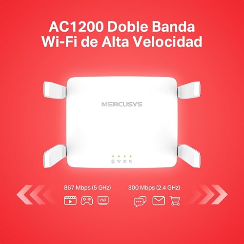 TP-Link MERCUSYS AC10 Router WiFi5 AC1200 Doble Banda hasta 1200Mbps - Puertos 1 WAN + 2 LAN - Latencia Ultrabaja - Cobertura Ampliada - Controles parentales - App Mercusys - Garantía de 2 años