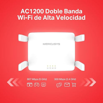 TP-Link MERCUSYS AC10 Router WiFi5 AC1200 Doble Banda hasta 1200Mbps - Puertos 1 WAN + 2 LAN - Latencia Ultrabaja - Cobertura Ampliada - Controles parentales - App Mercusys - Garantía de 2 años