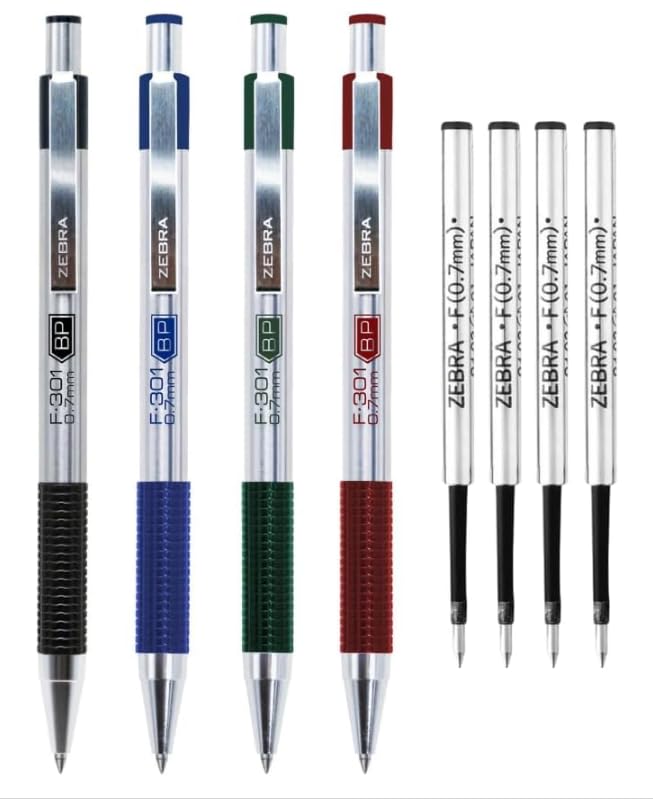 Zebra Set 4 Bolígrafos F-301 + 4 Repuestos F Multicolor
