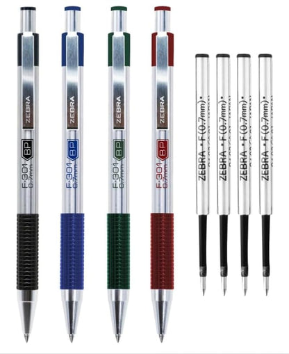 Zebra Set 4 Bolígrafos F-301 + 4 Repuestos F Multicolor