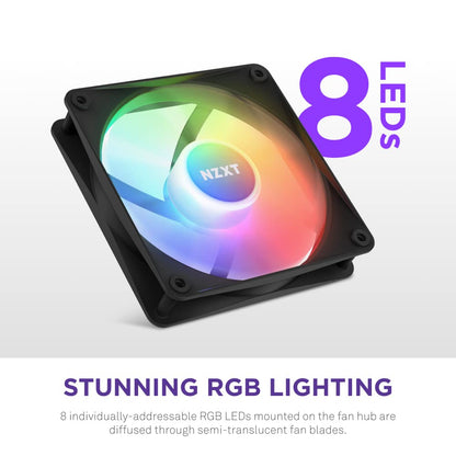 NZXT F120 RGB Core - Ventilador RGB montado en concentrador de 120 mm - 8 LED controlables individualmente, aspas de ventilador semi transparentes - Rodamiento hidrodinámico - Control PWM - Software