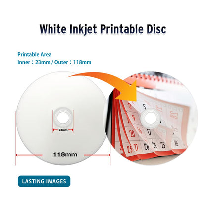Optical Quantum 50 Discos Blu-ray Grabables (BD-R) de una Sola Capa, 6x, 25GB, Cubierta Blanca Imprimible con Inyección de Tintas