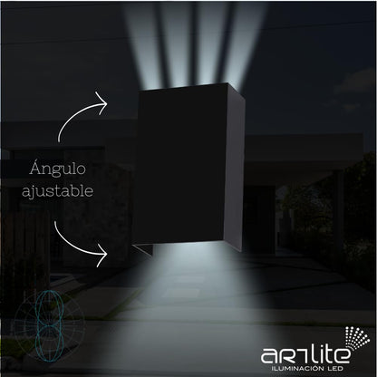 Luminaria Rectangular Doble Disparo, 10W de Potencia, Aluminio + Policarbonato de alta resistencia, con Ajuste de Ángulo, 6500K Blanco Frío (ADE-030)