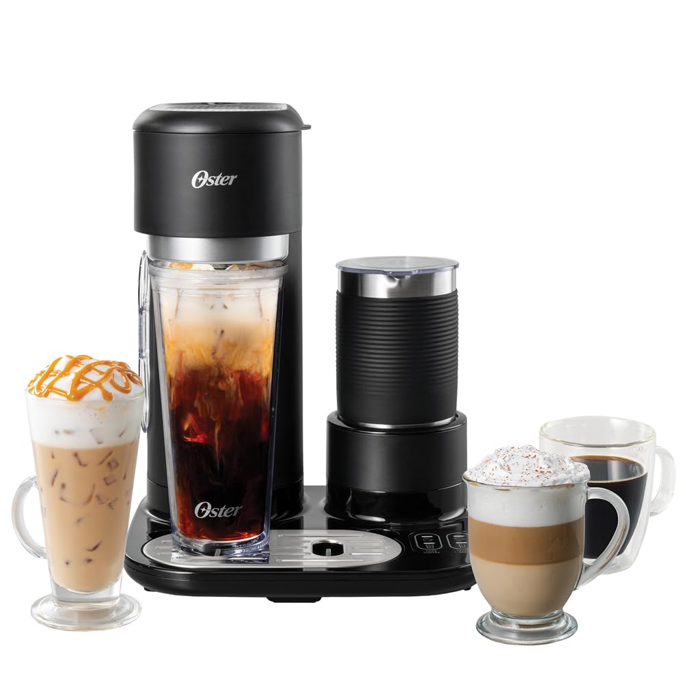 Oster® Cafetera Frappé 4 en 1, con espumador, para Café Helado, Granizado o Caliente, Negro, BVSTDC02B