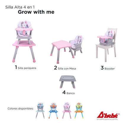 D´bebé Silla Alta 4 en 1 grow with me color rosa