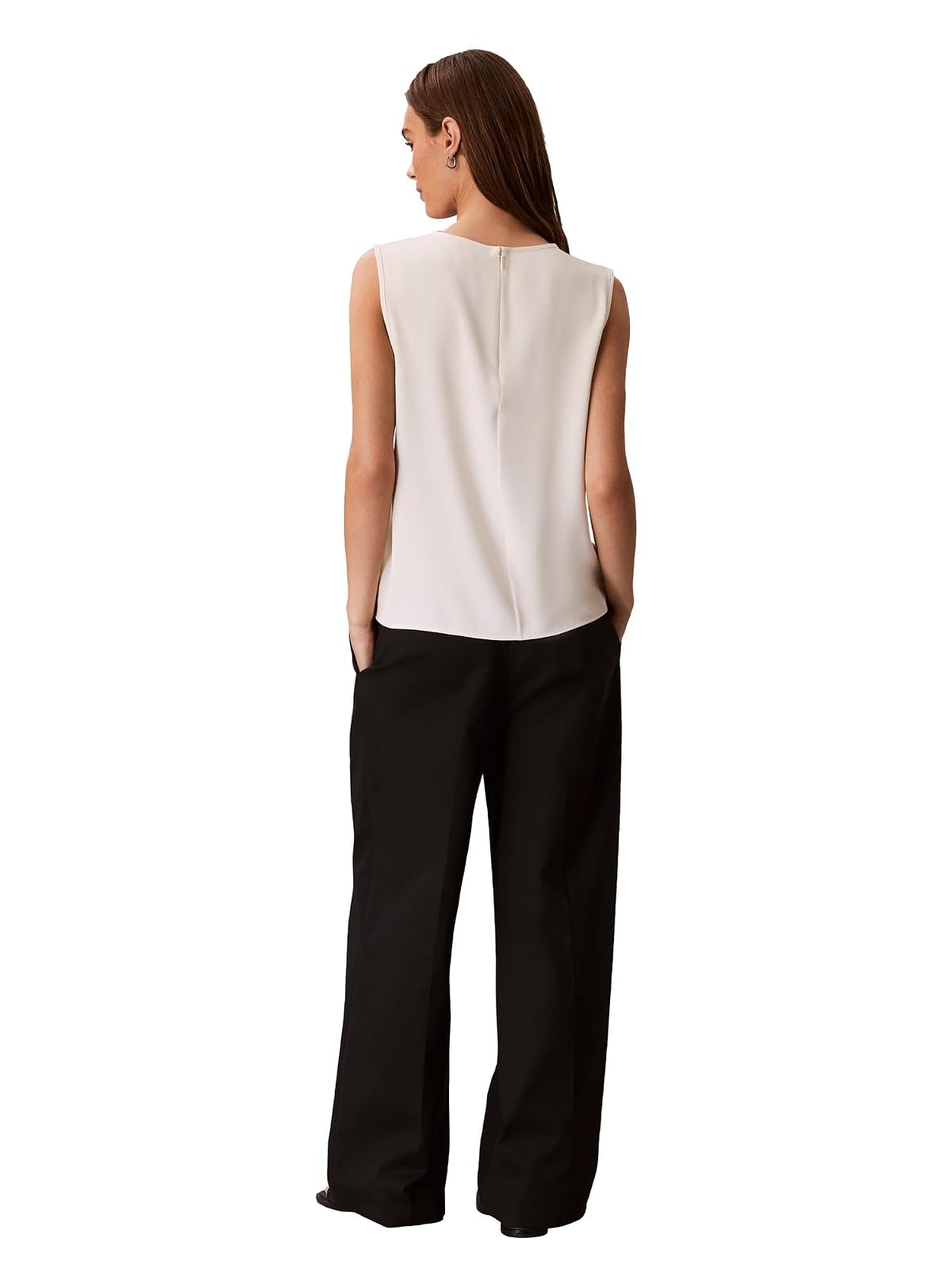 Calvin Klein - Playera sin Mangas de satén con Cuello Alto para Mujer