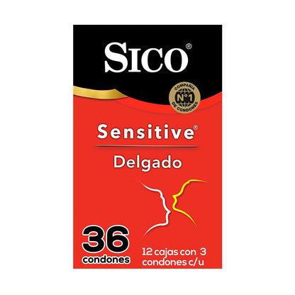 Sico Sensitive, condones delgados de hule látex natural, cartera con 36 piezas