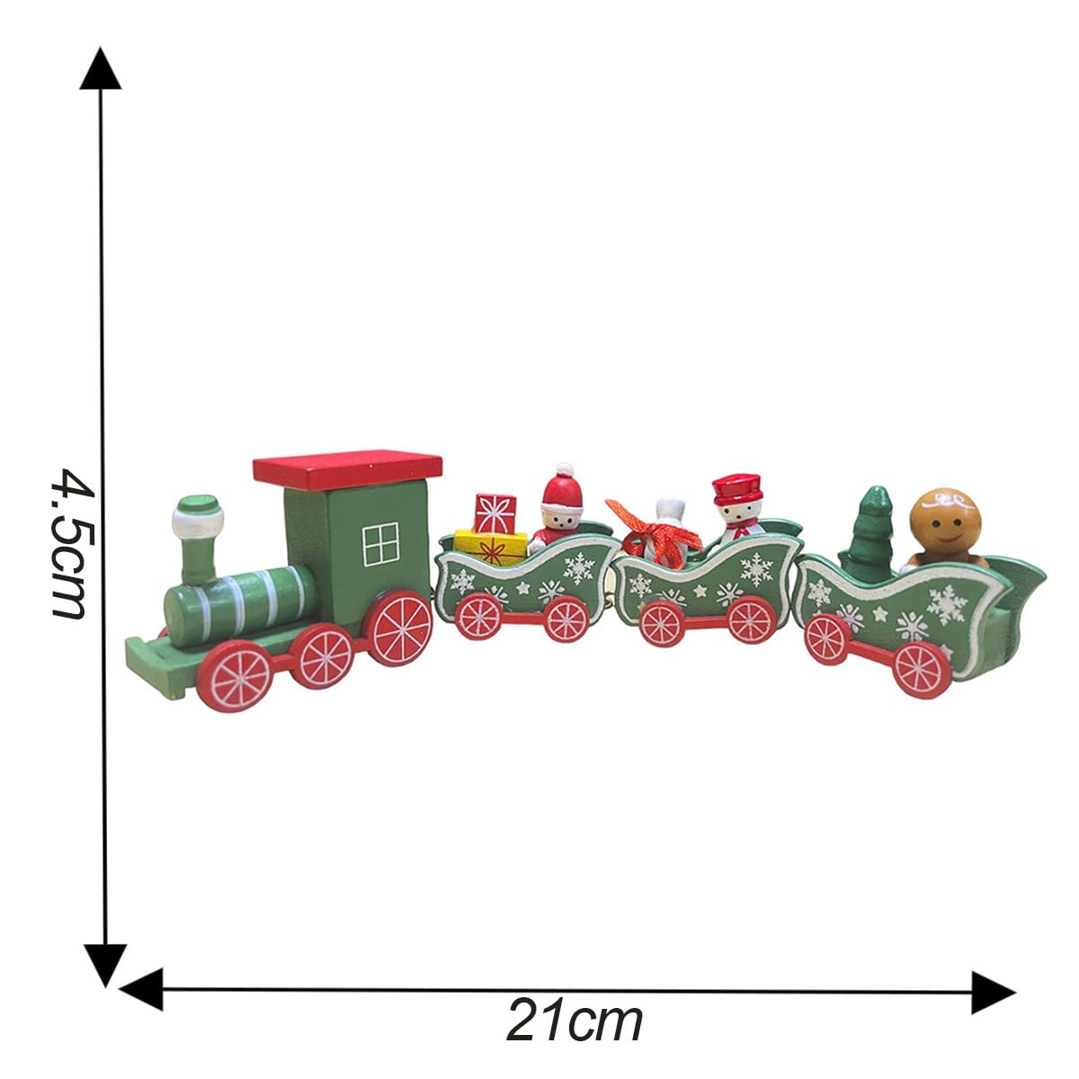 Running Tren navideño de Madera con 4 carros | Decoración para Villa Navideña | Color Verde | 25.5 x 7.5 x 3 cm Decora