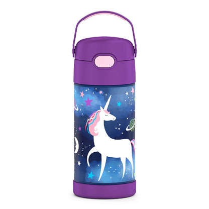 Thermos Funtainer Botella Térmica Infantil con Popote, Acero Inoxidable - 0.4 Litros - unicornio espacial