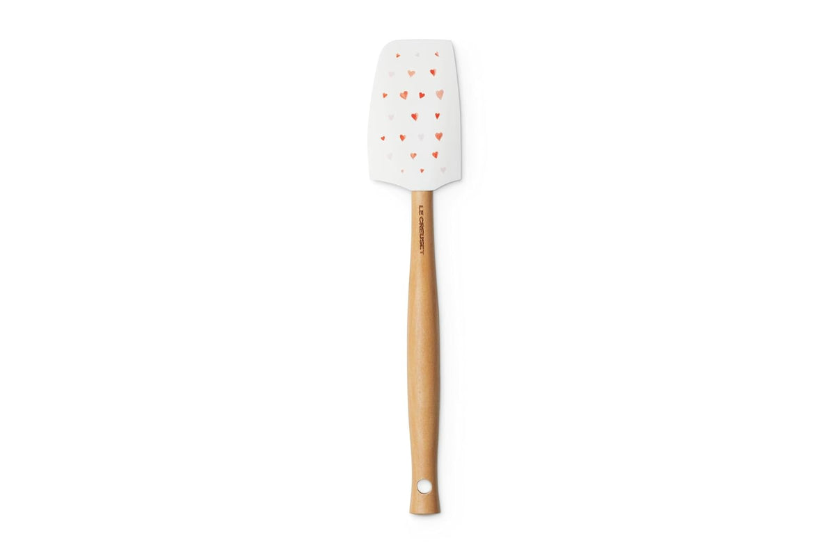 Le Creuset Mon Coeur Collection Espátula de silicona mediana para manualidades, color blanco con corazones