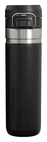 Stanley Quick Flip GO - Botella de agua de 24 onzas, tapa de botón a presión, a prueba de fugas y plegable para viajes y deportes, acero inoxidable aislado, sin BPA, negro 2.0