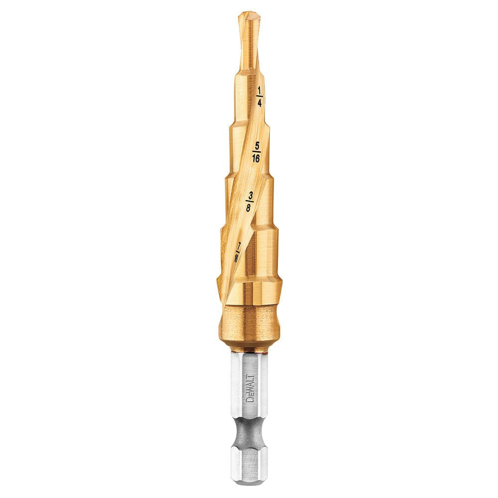 DEWALT Broca Escalonada de Impacto DWA1784IR 3/16-1/2 Pulg con Recubrimiento de Titanio - 3-16 pulgadas - 1 - 2 pulgadas