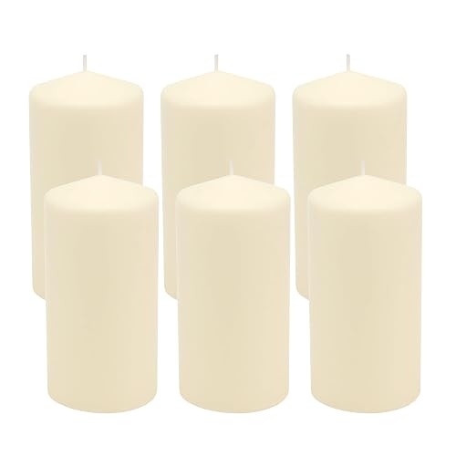Stonebriar 6 Pack Tall 3 x 6 Inch 65 Hour Long Burning Unscented Ivory Wax Pillar Candles