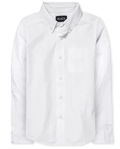 The Children's Place Camisa Oxford Manga Larga para Niño - 6-9 Meses - Blanco