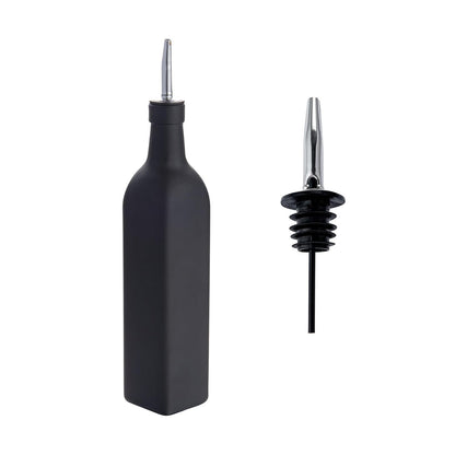 Restaurantware RW Base - Dispensador de aceite de oliva de 16.9 onzas, 1 botella dispensadora de aceite de cocina, con vertedor de acero inoxidable, sin fugas, vidrio negro, vertedor de aceite de