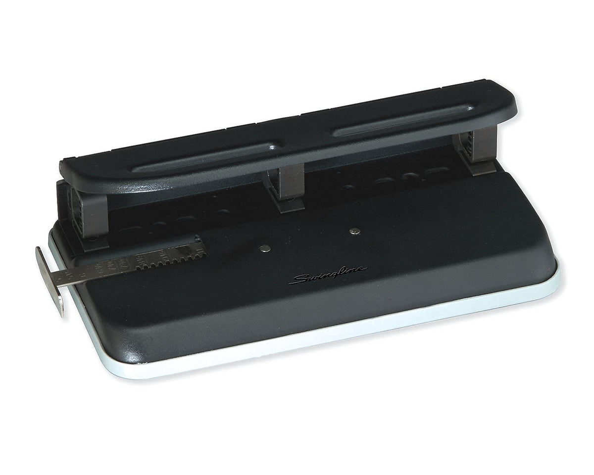 Swingline Perforadora de 2 a 7 agujeros, semiajustable, perforadora de agujeros resistente, fácil al tacto, capacidad de perforación de 24 hojas, color negro (74150)