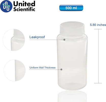 United Scientific Botella de Reactivo de Boca Ancha Polipropileno 500 ml Paquete 12
