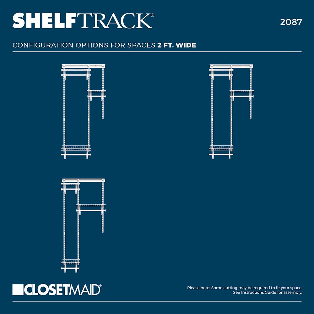 ClosetMaid 2087 shelftrack 0,6 m. a 4 pies Ajustable clóset Organizador Kit, Color Blanco, 2 Ft. to 4 Ft., 1 uds. por Paquete