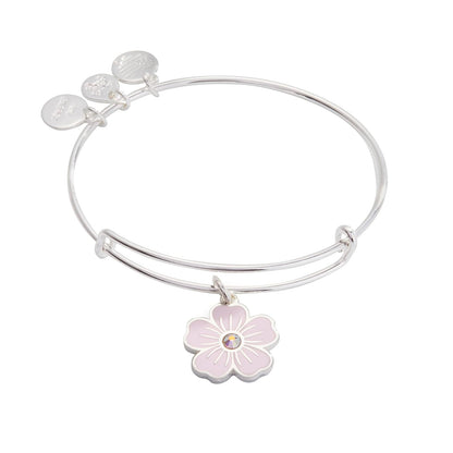Alex and Ani Pink Pansy and Crystal Charm Bangle Bracelet