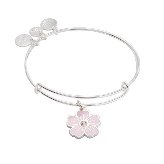 Alex and Ani Pink Pansy and Crystal Charm Bangle Bracelet