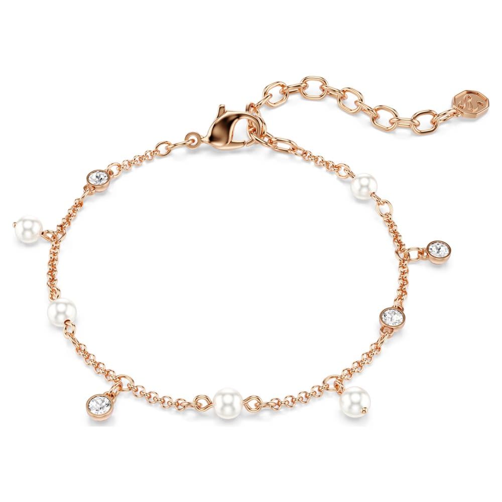 Pulsera Imber, Perla de cristal, Talla redonda, Blanca, Acabado en oro rosa de 18 quilates