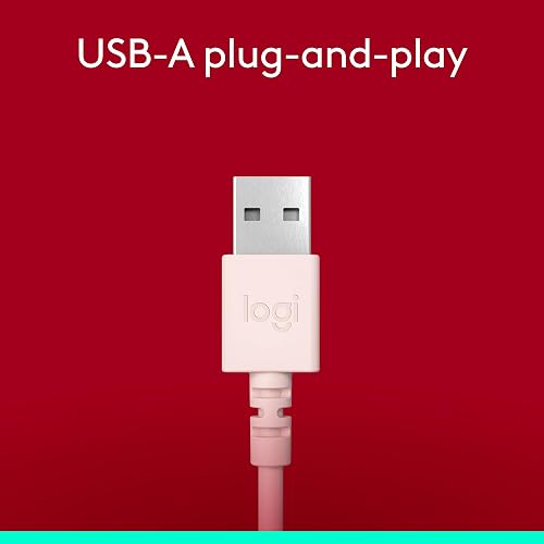 Logitech H390 Headsets con Cable para PC/Laptop, Auriculares estéreo con micrófono y cancelación de Ruido, USB-A, Controles directos, Funciona con Chromebook - Rosa