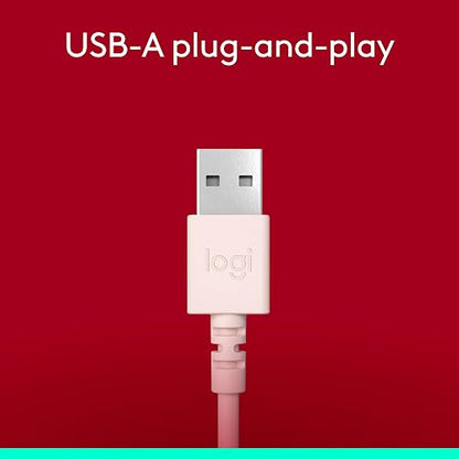 Logitech H390 Headsets con Cable para PC/Laptop, Auriculares estéreo con micrófono y cancelación de Ruido, USB-A, Controles directos, Funciona con Chromebook - Rosa