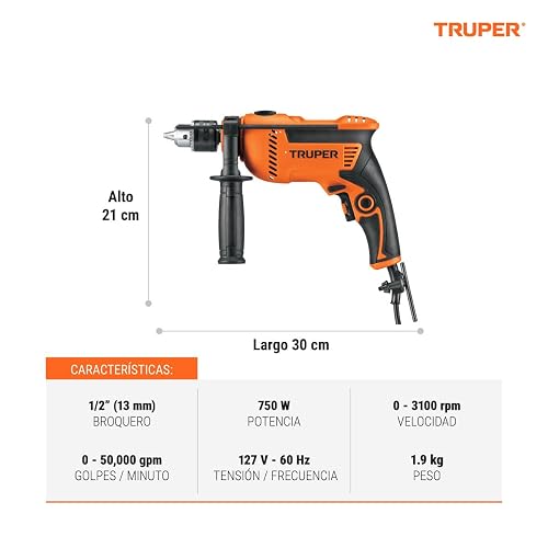 TRUPER ROTO-1/2A8, Rotomartillo/destornillador 1/2", 750W