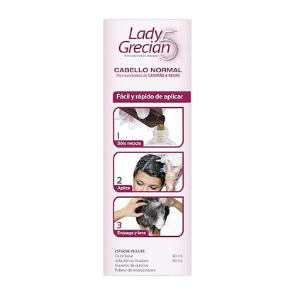 Grecian, Lady Grecian 5, Tinte Colorante en Shampoo, Cubre las Canas, Sin Amoniaco, Para Cabello Normal, Castaño a Negro, 120 ml