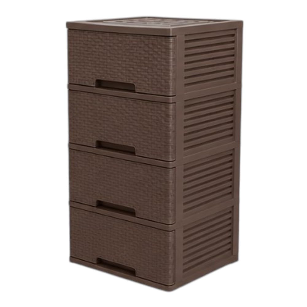 Cajonera Organizadora de Plástico 4 Niveles Color Chocolate Tipo Ratán | Mueble Multiusos para Hogar. Chocolate - Chocolate