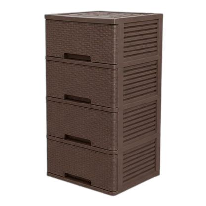 Cajonera Organizadora de Plástico 4 Niveles Color Chocolate Tipo Ratán | Mueble Multiusos para Hogar. Chocolate - Chocolate